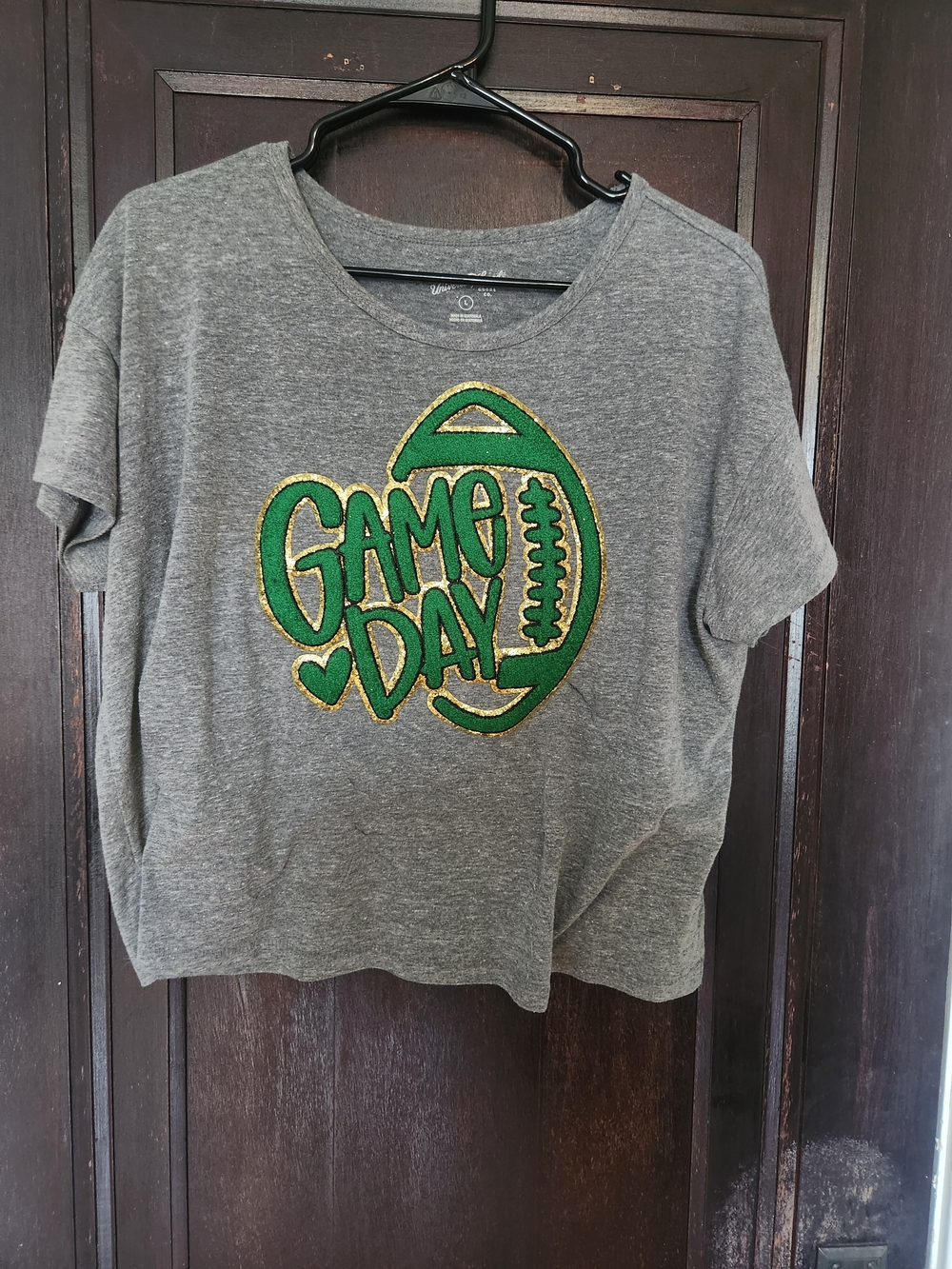 Game Day Grey Womens Cropped T-Shirt with Green & Gold Graphic